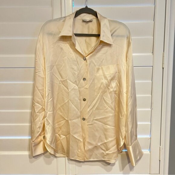 Vince Silk Button Down Blouse Buttercream Size XL - Picture 1 of 4